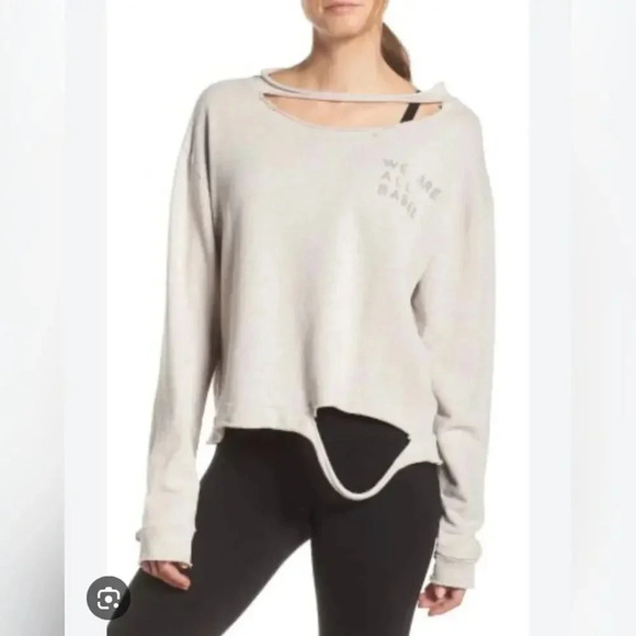 Good hYOUman Tops - Good hYOUman We Are All Babes Ripped Grey Cotton Cozy Boho Sweatshirt- Small